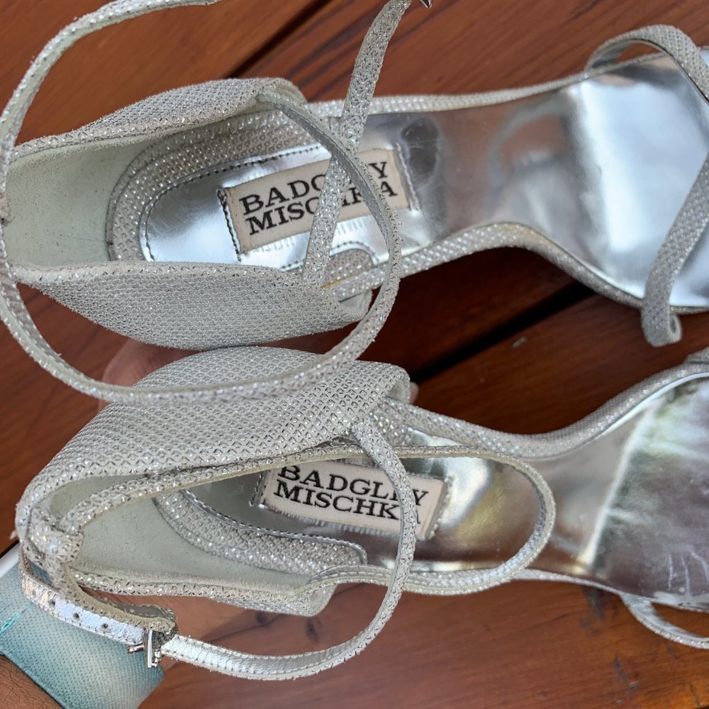 Badgley Mischka Silver Strappy Stiletto Heels - Picture 6 of 7